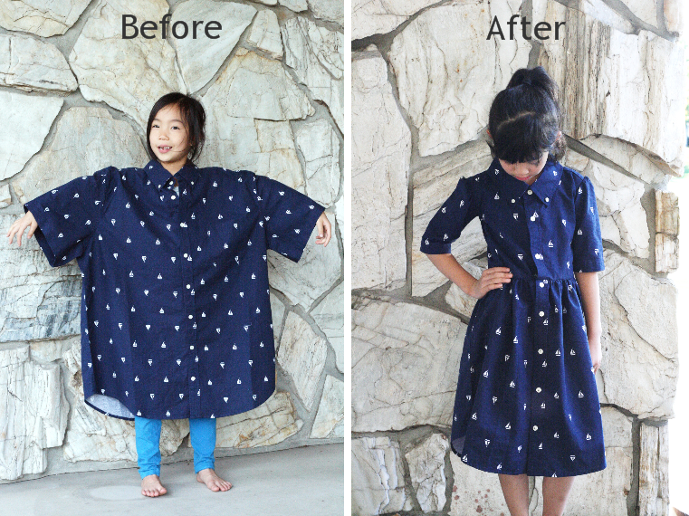 Men's XL shirt into a girl's dress DIY