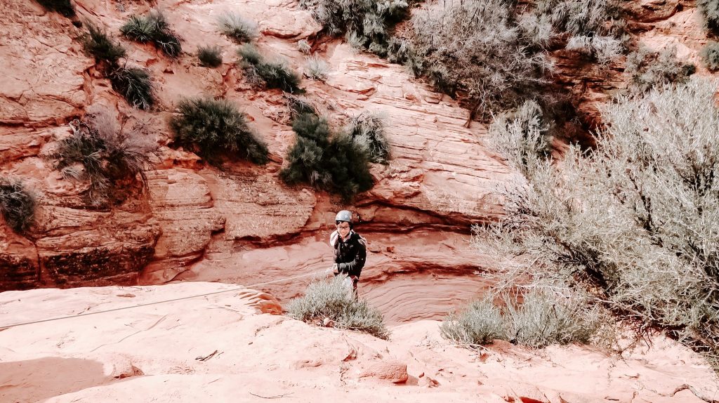 little girl rappelling at zion