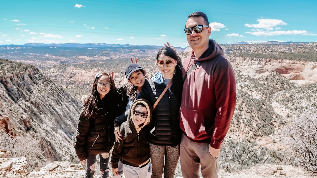 asian family at zion national park