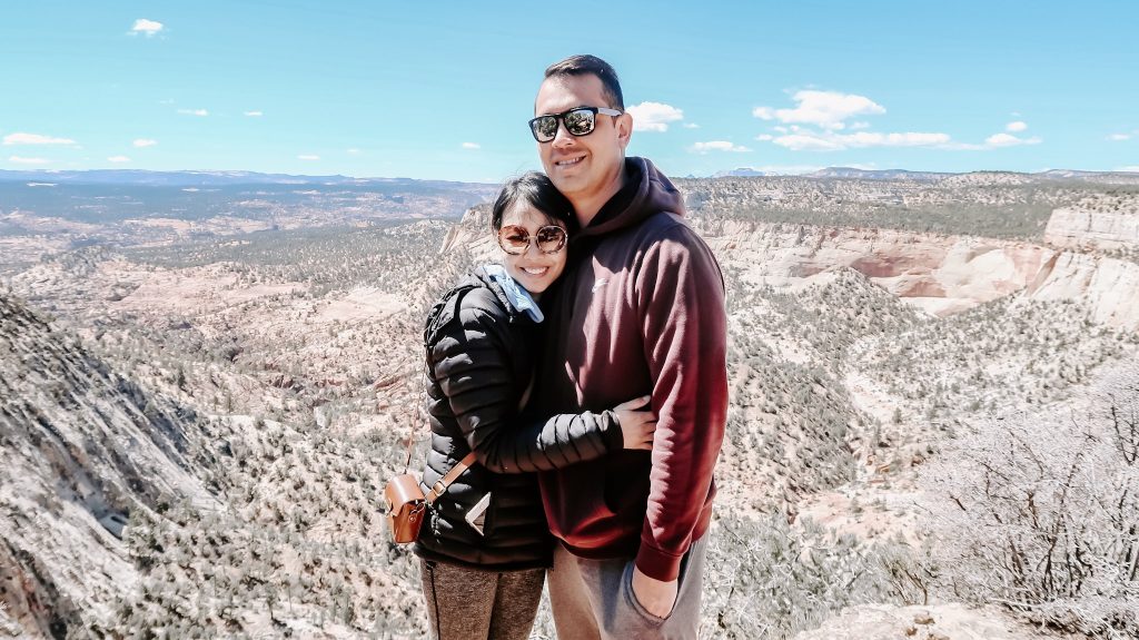 couple smiling at zion