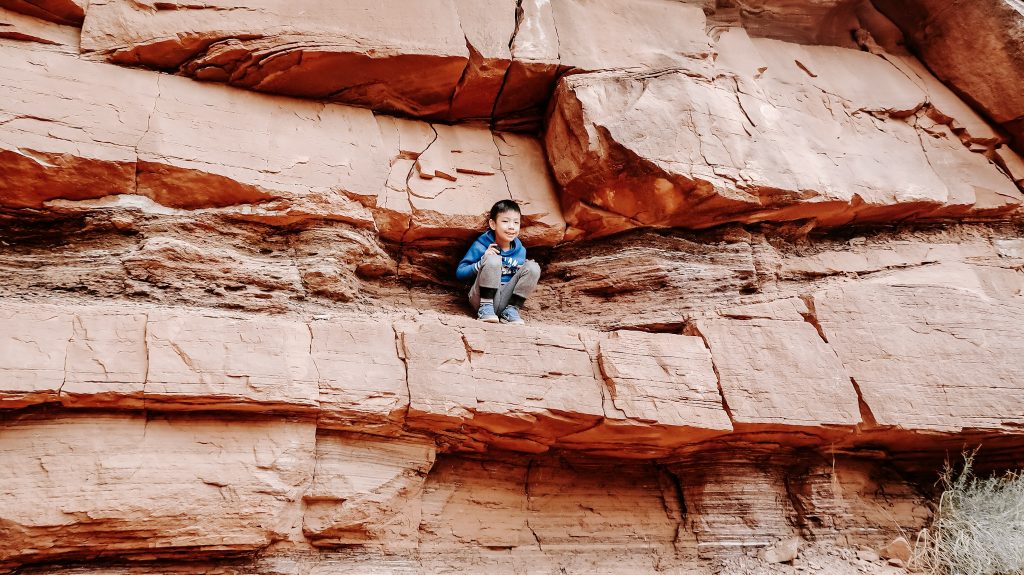 little boy hiking at zion